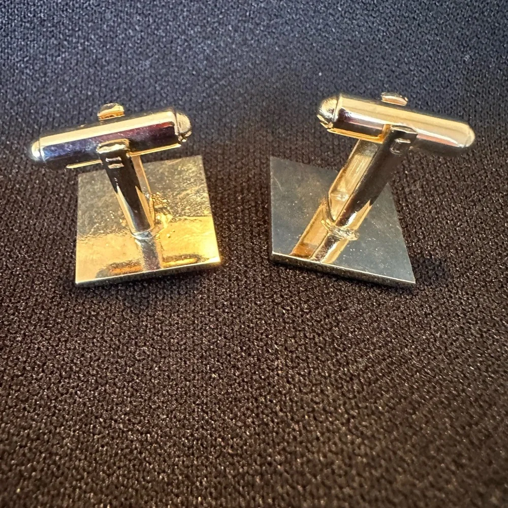 Vintage Gold Tone Men’s Square Cufflinks Gray/Black Stone